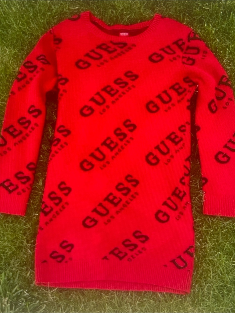 GUESS Red Mini Dress with Black Logo Allover
